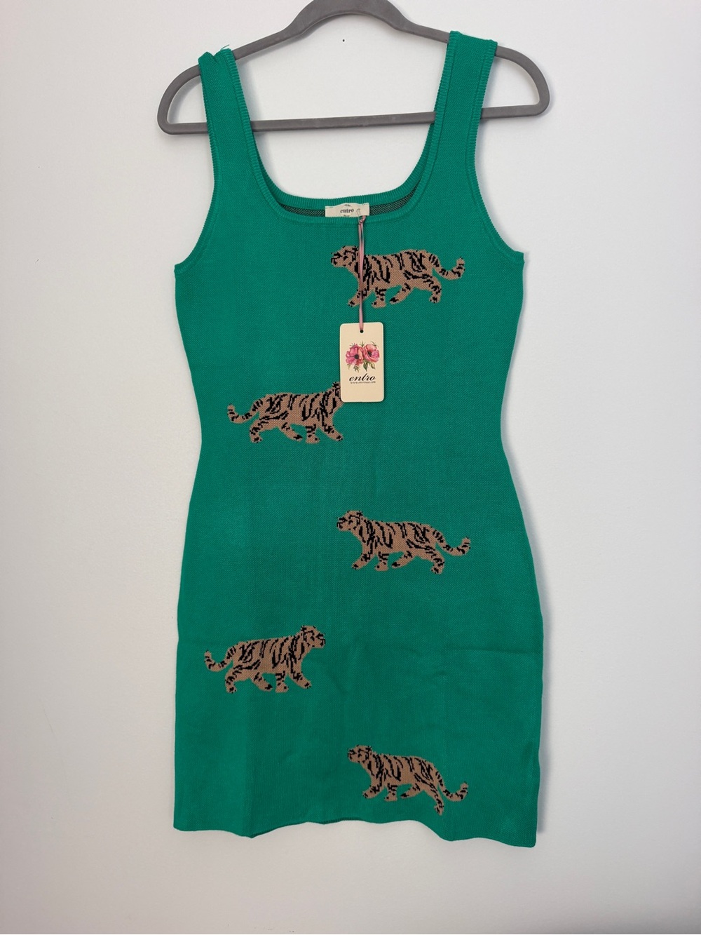 NWT Entro Tiger Mini Dress Green Gameday Boutique Womens L Large